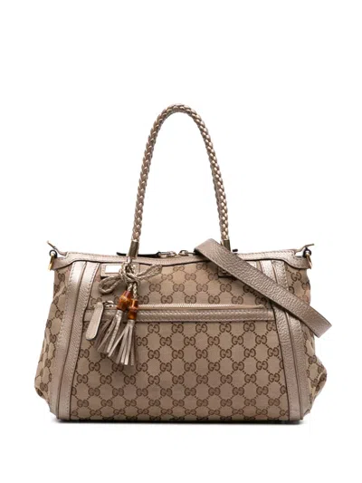 Pre-owned Gucci 2016-2025 Gg Canvas Bella Satchel In Brown