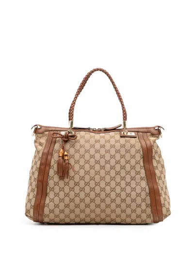Pre-owned Gucci 2016-2025 Gg Canvas Bella Satchel In Brown