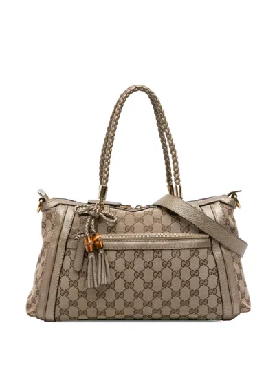 Pre-owned Gucci 2016-2025 Gg Canvas Bella Satchel In Gold