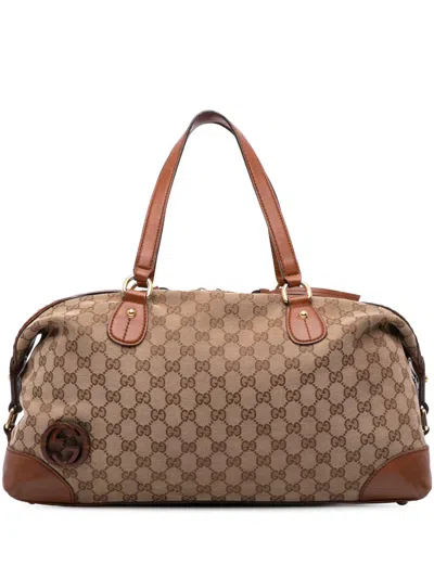 Pre-owned Gucci 2016-2025 Gg Canvas Brick Lane Satchel In Brown