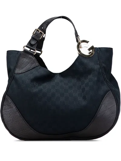 Pre-owned Gucci 2016-2025 Gg Canvas Charlotte Tote Bag In Blue