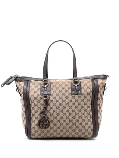 Pre-owned Gucci 2016-2025 Gg Canvas Charm Satchel In Brown