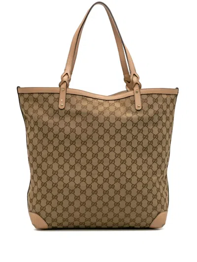Pre-owned Gucci 2016-2025 Gg Canvas Craft Tote Bag In Brown
