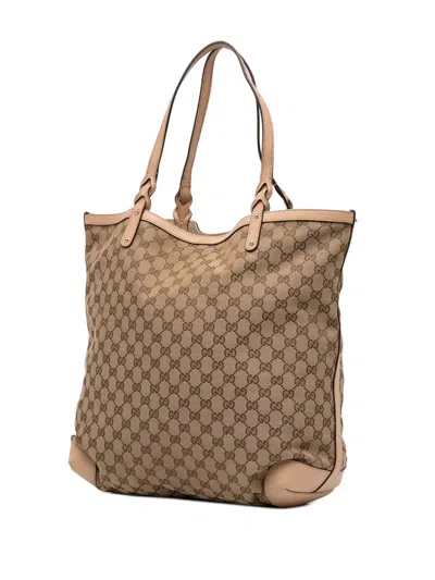 Pre-owned Gucci 2016-2025 Gg Canvas Craft Tote Bag In Brown