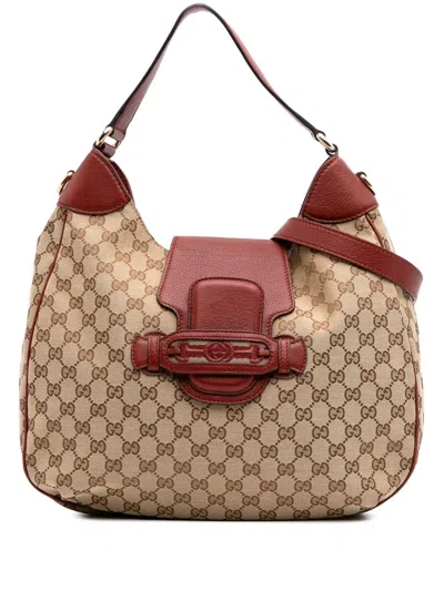 Pre-owned Gucci 2016-2025 Gg Canvas Dressage Hobo Satchel In Brown
