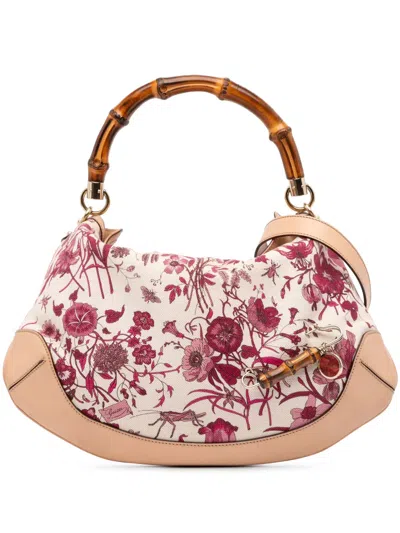 Pre-owned Gucci 2016-2025 Gg Canvas Flora Peggy Satchel In Brown