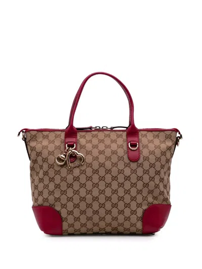 Pre-owned Gucci 2016-2025 Gg Canvas Heart Bit Satchel In Brown