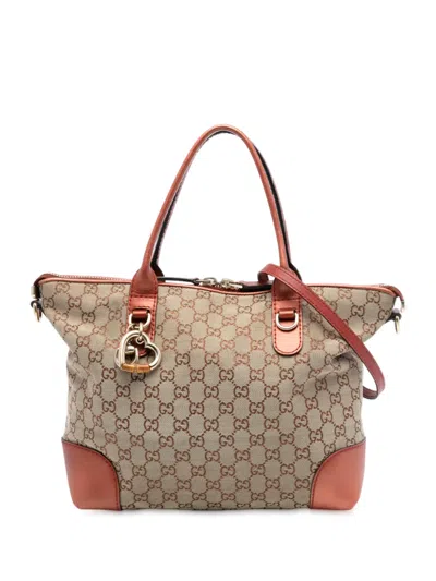 Pre-owned Gucci 2016-2025 Gg Canvas Heart Bit Satchel In Brown