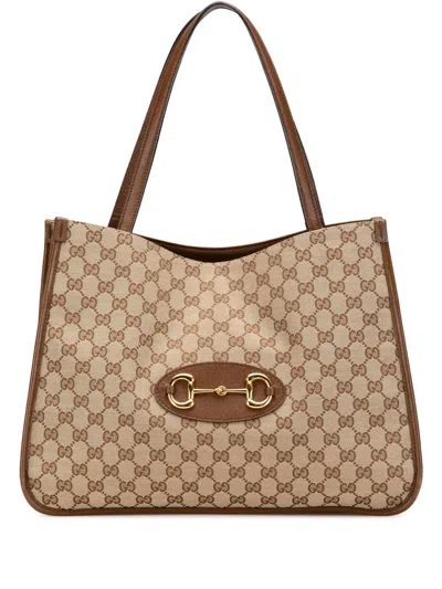 Pre-owned Gucci 2016-2025 Gg Canvas Horsebit 1955 Tote Bag In Brown
