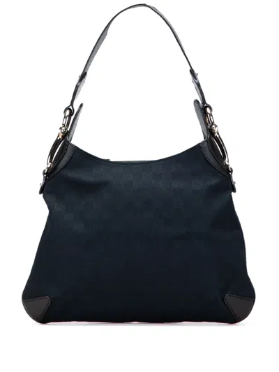 Pre-owned Gucci 2016-2025 Gg Canvas Horsebit Creole Hobo Bag In Blue
