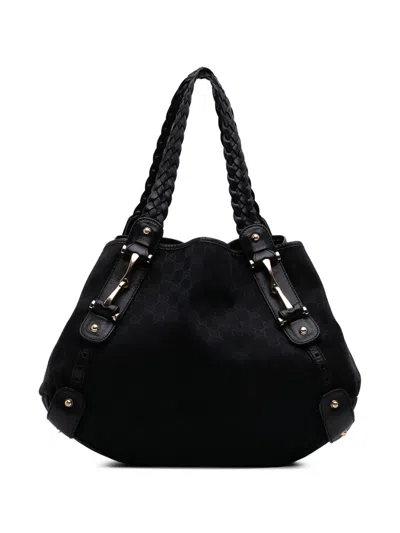 Pre-owned Gucci 2016-2025 Gg Canvas Horsebit Pelham Shoulder Bag In Black