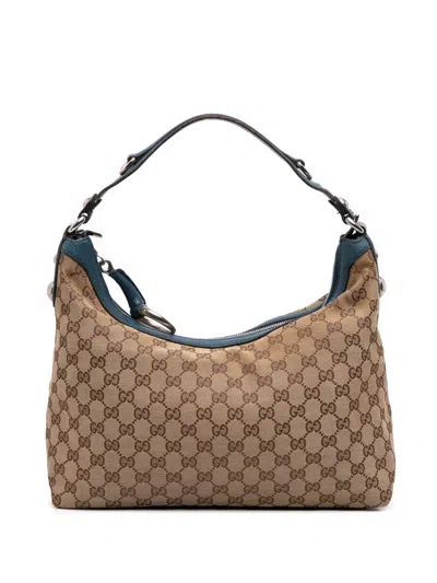Pre-owned Gucci 2016-2025 Gg Canvas Icon Bit Satchel In Brown