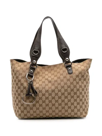 Pre-owned Gucci 2016-2025 Gg Canvas Icon Bit Tote Bag In Brown