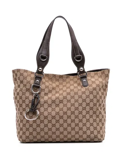 Pre-owned Gucci 2016-2025 Gg Canvas Icon Bit Tote Bag In Brown