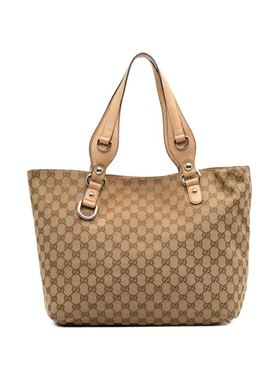 Pre-owned Gucci 2016-2025 Gg Canvas Icon Bit Tote Bag In Brown