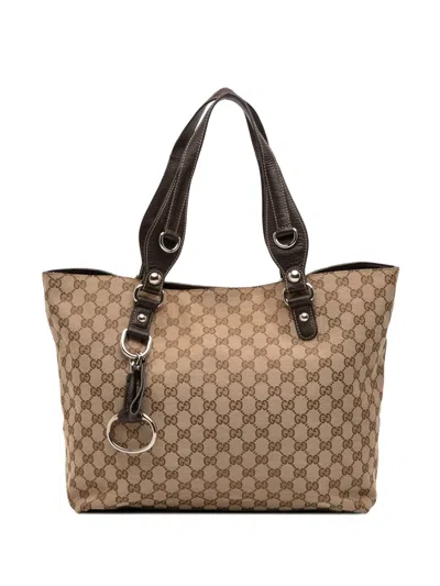 Pre-owned Gucci 2016-2025 Gg Canvas Icon Bit Tote Bag In Brown