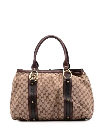 Pre-owned Gucci 2016-2025 Gg Canvas Interlocking G Tote Bag In Brown