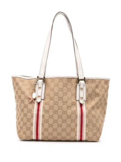 Pre-owned Gucci 2016-2025 Gg Canvas Jolicoeur Tote Bag In Brown