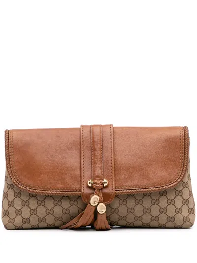 Pre-owned Gucci 2016-2025 Gg Canvas Marrakech Clutch Bag In Brown
