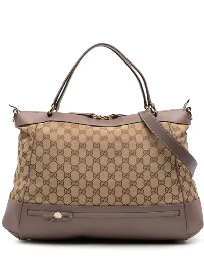Pre-owned Gucci 2016-2025 Gg Canvas Mayfair Satchel In Brown