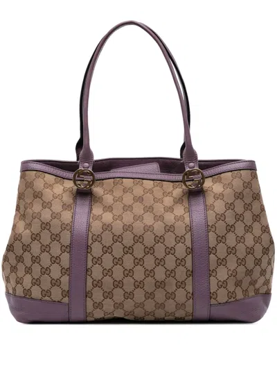 Pre-owned Gucci 2016-2025 Gg Canvas Miss Gg Tote Bag In Brown