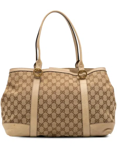 Pre-owned Gucci 2016-2025 Gg Canvas Miss Gg Tote Bag In Brown