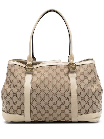 Pre-owned Gucci 2016-2025 Gg Canvas Miss Gg Tote Bag In Brown