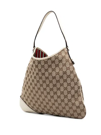 Pre-owned Gucci 2016-2025 Gg Canvas New Britt Hobo Bag In Brown