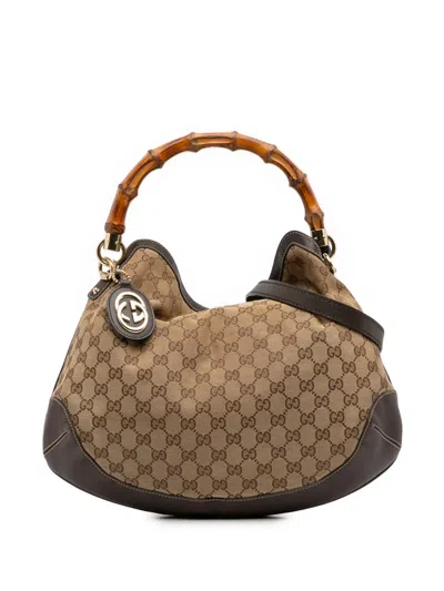 Pre-owned Gucci 2016-2025 Gg Canvas Peggy Satchel In Brown