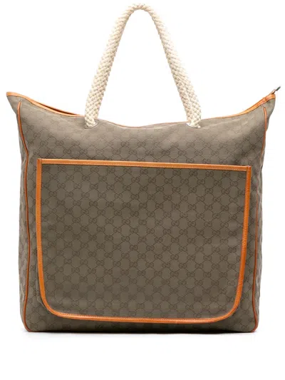 Pre-owned Gucci 2016-2025 Gg Canvas Rope Tote Bag In Brown