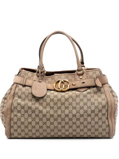 Pre-owned Gucci 2016-2025 Gg Canvas Running Tote Bag In Brown