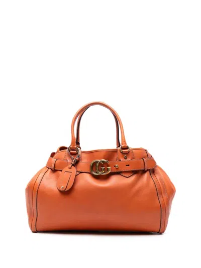 Pre-owned Gucci 2016-2025 Gg Canvas Running Tote Bag In Orange