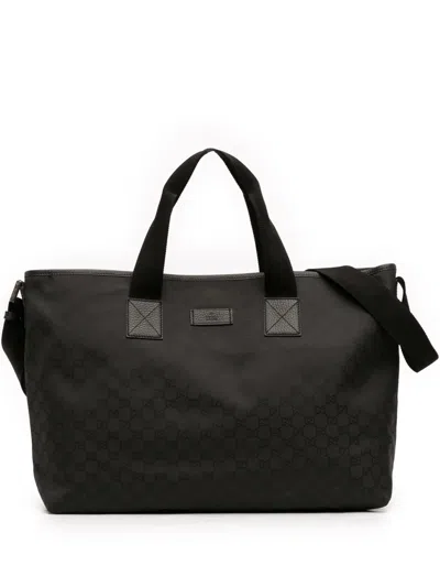 Pre-owned Gucci 2016-2025 Gg Canvas Satchel In Black