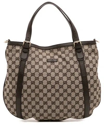 Pre-owned Gucci 2016-2025 Gg Canvas Satchel In Brown