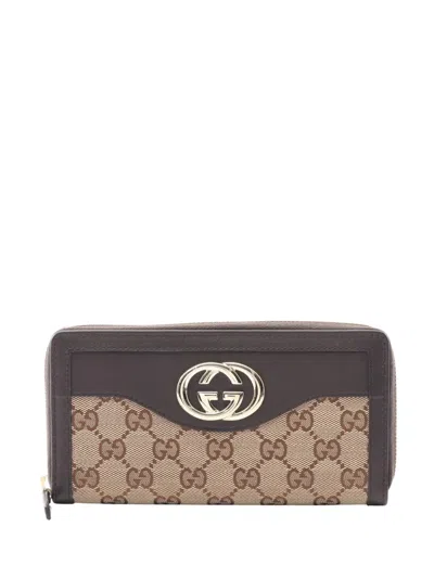 Pre-owned Gucci 2016-2025 Gg Canvas Sookie Wallet Long Wallets In Brown