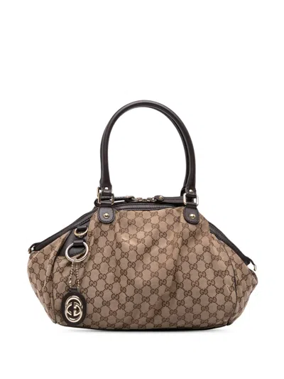 Pre-owned Gucci 2016-2025 Gg Canvas Sukey Sachel Satchel In Brown