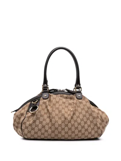 Pre-owned Gucci 2016-2025 Gg Canvas Sukey Sachel Satchel In Brown