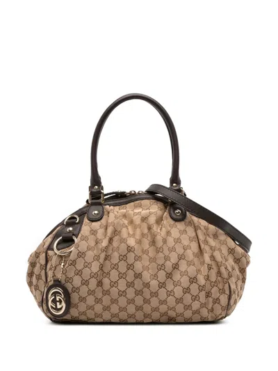 Pre-owned Gucci 2016-2025 Gg Canvas Sukey Sachel Satchel In Brown