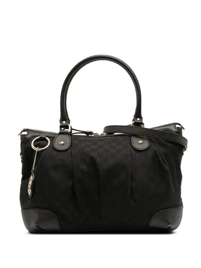 Pre-owned Gucci 2016-2025 Gg Canvas Sukey Satchel In Black