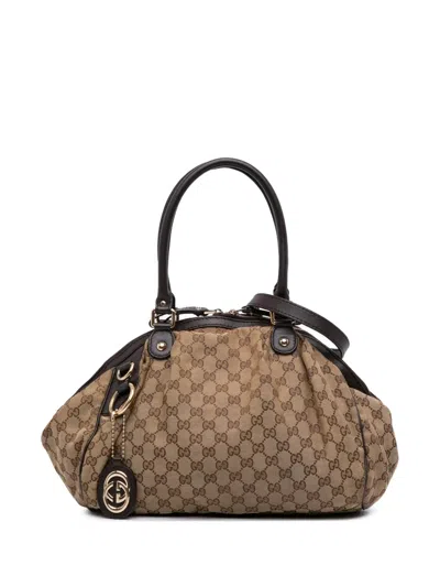 Pre-owned Gucci 2016-2025 Gg Canvas Sukey Satchel In Brown