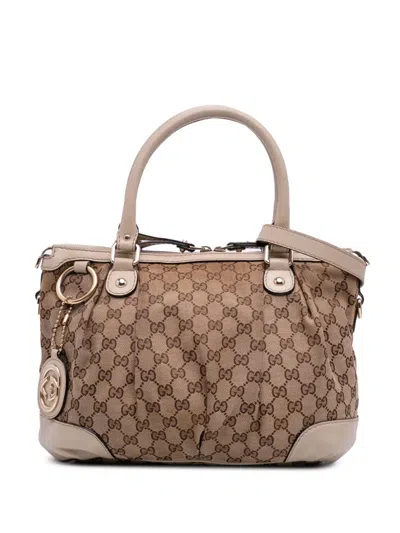 Pre-owned Gucci 2016-2025 Gg Canvas Sukey Satchel In Brown