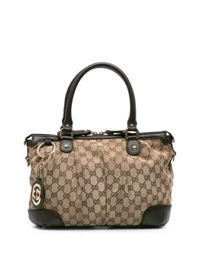 Pre-owned Gucci 2016-2025 Gg Canvas Sukey Satchel In Brown