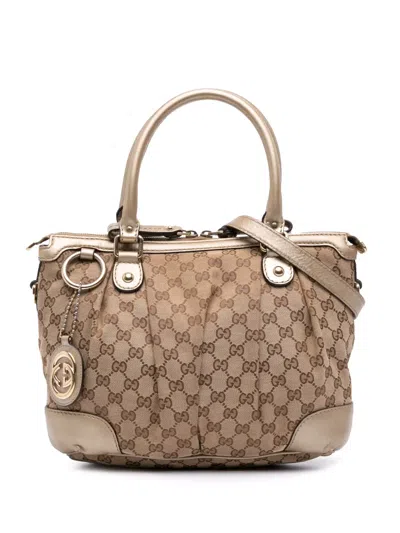Pre-owned Gucci 2016-2025 Gg Canvas Sukey Satchel In Brown