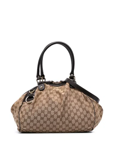 Pre-owned Gucci 2016-2025 Gg Canvas Sukey Satchel In Brown