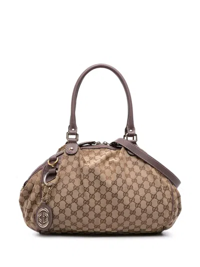 Pre-owned Gucci 2016-2025 Gg Canvas Sukey Satchel In Brown
