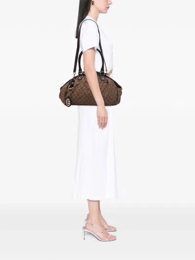 Pre-owned Gucci 2016-2025 Gg Canvas Sukey Satchel In Brown