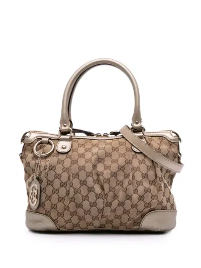 Pre-owned Gucci 2016-2025 Gg Canvas Sukey Satchel In Brown