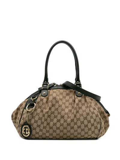 Pre-owned Gucci 2016-2025 Gg Canvas Sukey Satchel In Brown