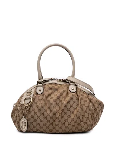 Pre-owned Gucci 2016-2025 Gg Canvas Sukey Satchel In Brown