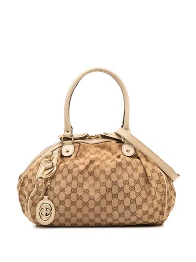 Pre-owned Gucci 2016-2025 Gg Canvas Sukey Satchel In Brown